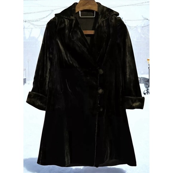 VTG Salts Esquimette 1920s Black Plush Velvet Silk Swing Coat Prohibition Mid L - Picture 1 of 13